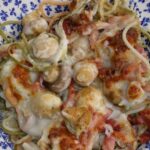 Spaggetti tricolori con bacon y champiñones