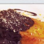 Torrijas al almibar de naranja con chocolate