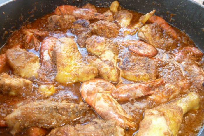Pollo con gambas