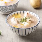 Sopa de trigo y merluza sin gluten
