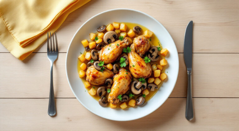 Alitas de pollo con champiñones con salsa de vino blanco