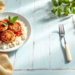 Arroz blanco al horno con filetes rusos