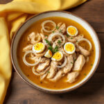 Caldo de pollo con cebolla y huevos