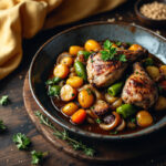 Conejo guisado con hierbas aromáticas y patatitas