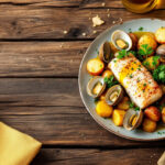Filetes de rosada con almejas y patatas