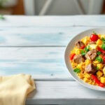 Paella de arroz con conejo