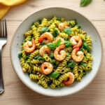 Pasta al pesto con gambas