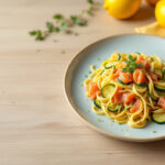 Pasta con salmón ahumado y calabacín