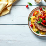Pastel de carne con piña y cerezas