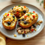 Patatas rellenas de pollo y champiñones