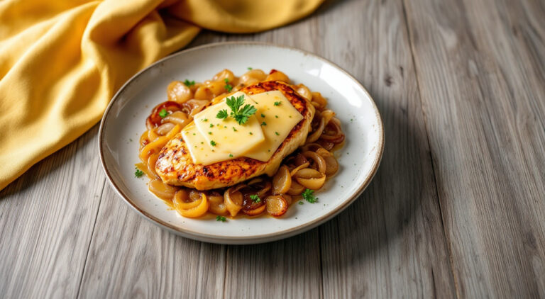 Pechugas de pollo al horno con queso y cebolla
