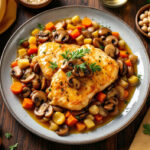 Pollo con salsa de verduras y champiñones