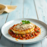 Pollo relleno de parmesano en salsa de tomate