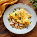 Tortilla francesa rellena con fiambre de pavo y queso para dieta